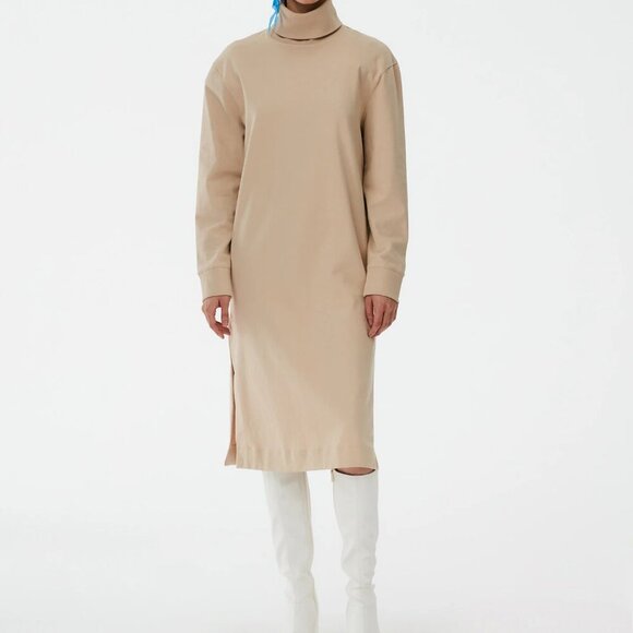 Tibi Punto Milano Turtleneck T-Shirt Dress XS Runs Large Beige Knee Length - Picture 1 of 13